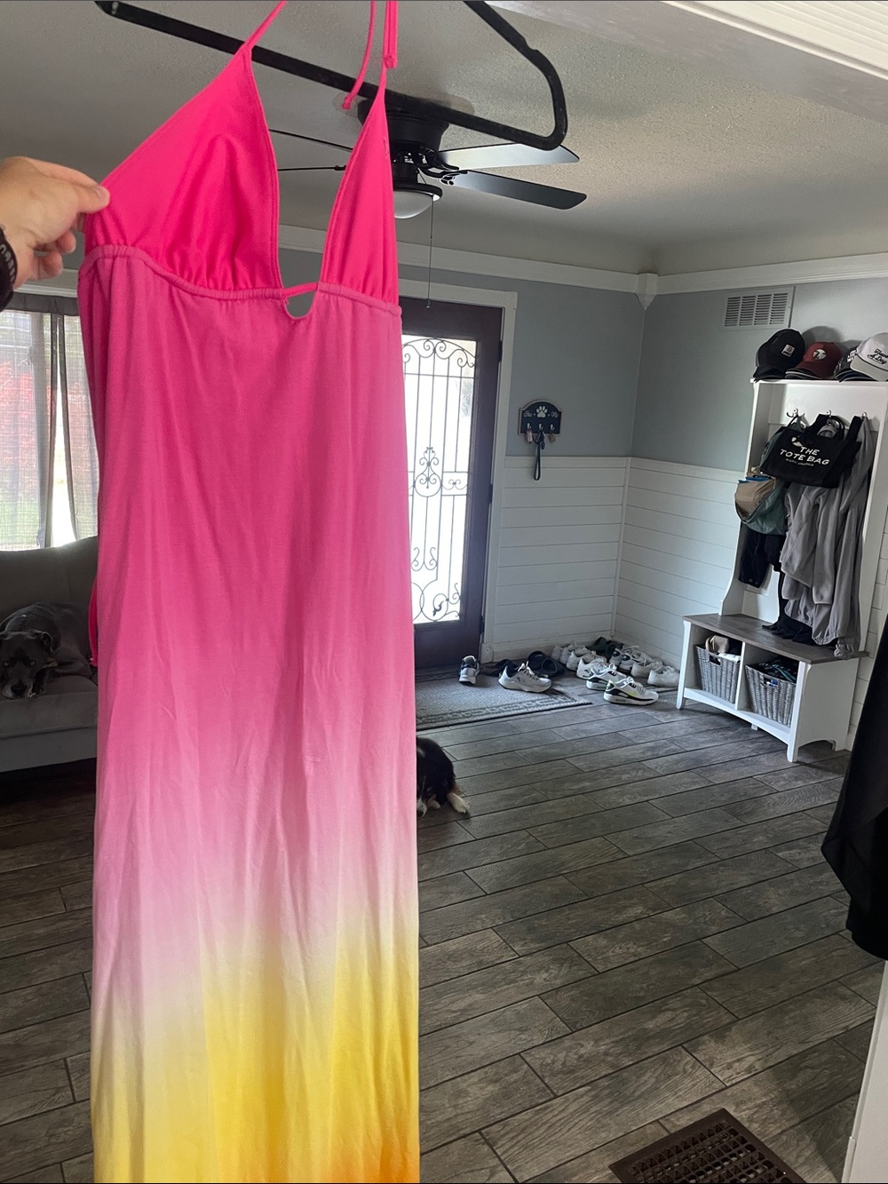 Roxy Pink to Yellow Ombre Halter Maxi Dress